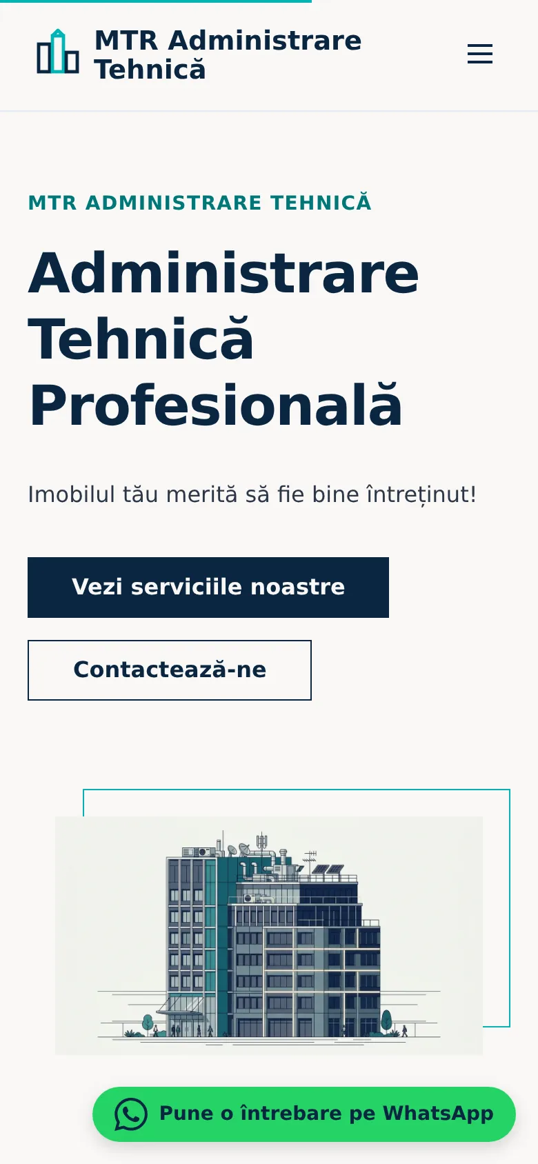 Site-ul MTR Administrare Tehnică văzut pe telefon